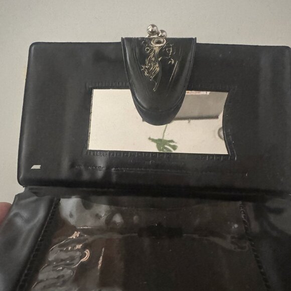 Vintage Embroidered Leather Wallet / Clutch – Black w/ Floral Pink & Gold Detail - Picture 3 of 3